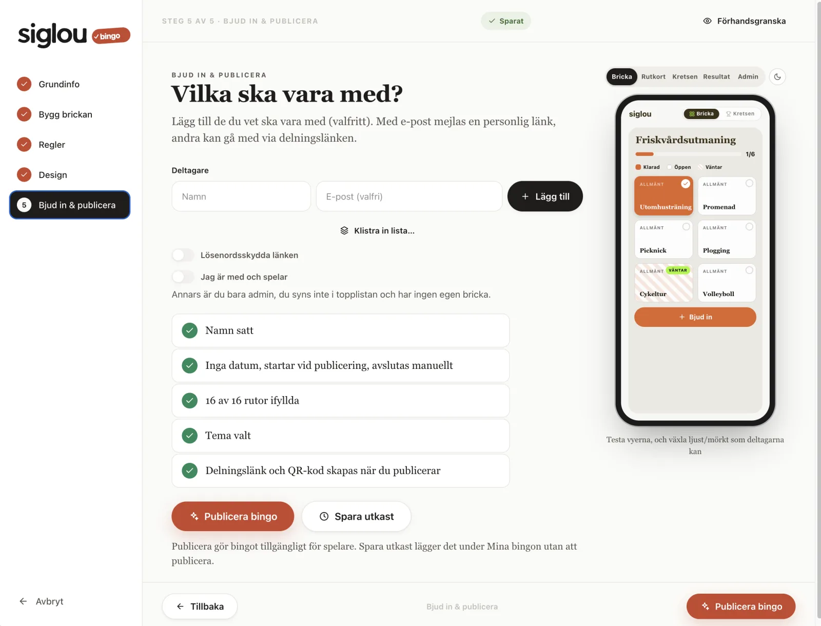 Bjud in och publicera